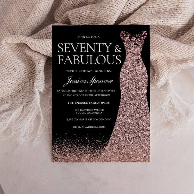 Black Rose Gold Dress Womans 70th Birthday Party Invitation (Creator Uploaded)
