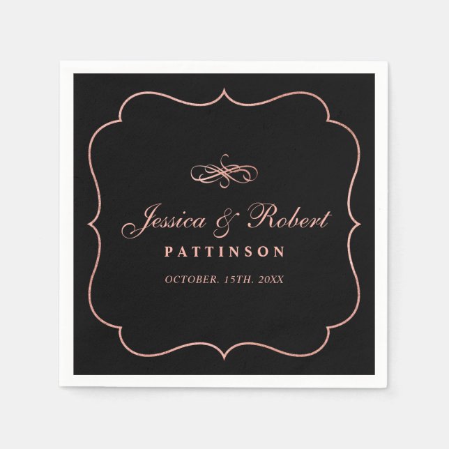 Black & Rose Gold | Elegant Classic Wedding Napkin (Front)