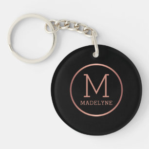 Black Rose Gold Elegant Modern Monogram Key Ring