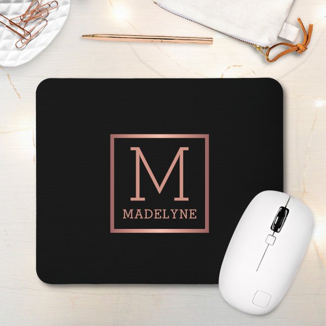 Black Rose Gold Elegant Modern Monogram Mouse Pad (Creator Uploaded)