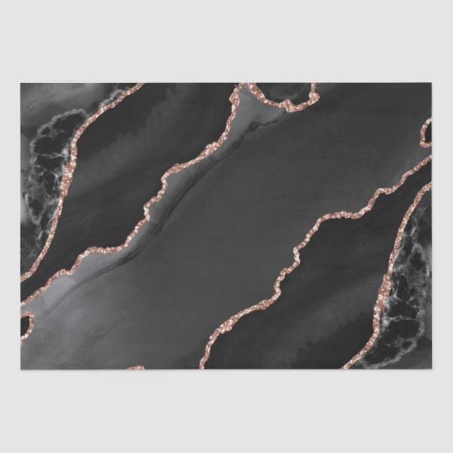 Black & Rose Gold Faux Glitter Agate design Tissue Paper (Front)
