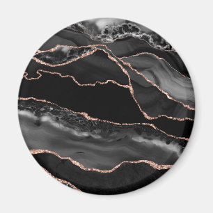 Black Rose Gold Faux Glitter Agate Geode Magnet
