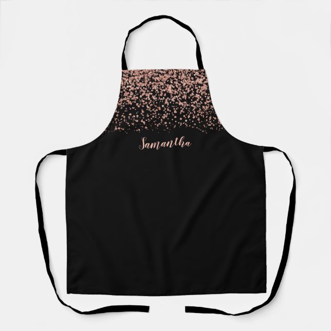 Black Rose Gold Faux Glitter Personalised Apron (Front)