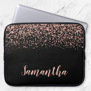 Black Rose Gold Faux Glitter Personalised Laptop Sleeve