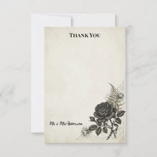 Black Rose Gold Fern Wedding Thank You Card