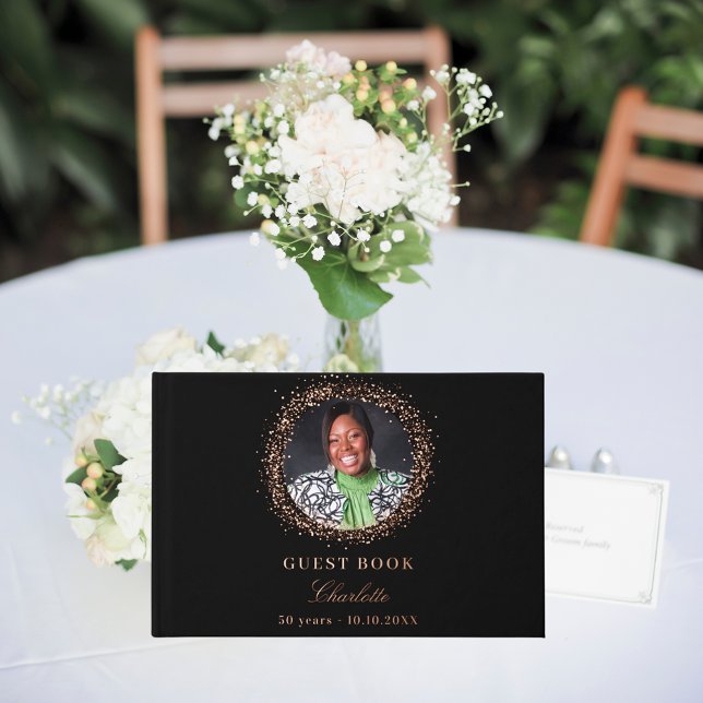 Black rose gold foil photo birthday guest book (Creator Uploaded)