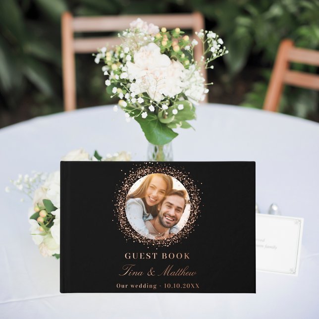 Black rose gold foil photo wedding  guest book (Creator Uploaded)