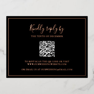 Black Rose Gold Foil QR Code Wedding RSVP Card