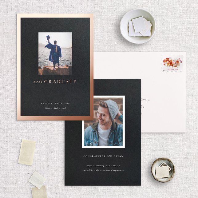Black Rose Gold Frame Graduation Announcement Card (Creator Uploaded)