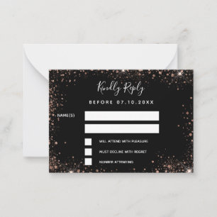 Black rose gold glamourous wedding RSVP Card