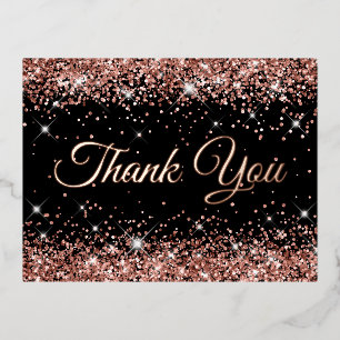 Black Rose Gold Glitter 40th Birthday Thank You Foil Invitation Postcard