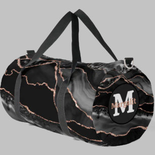 Black Rose Gold Glitter Agate Large Duffel Bag