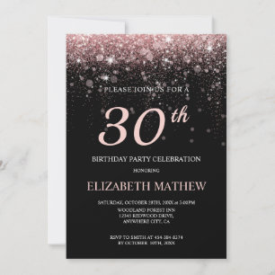 Black Rose Gold Glitter Birthday Personalised Age Invitation