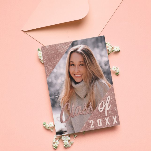 Black Rose Gold Glitter Border Photo Graduation Invitation (Creator Uploaded)