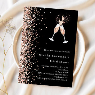 Black rose gold glitter cheers party Bridal Shower Invitation