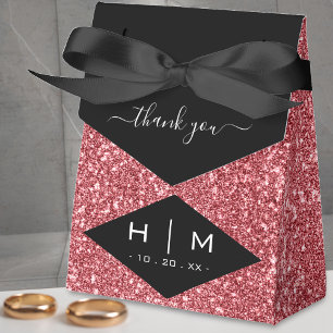 Black & Rose Gold Glitter Chic Thank You Wedding Favour Box