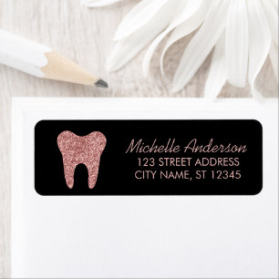 Black Rose Gold Glitter Dentist Return Address     Label