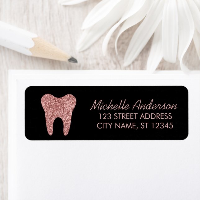 Black Rose Gold Glitter Dentist Return Address     Label (Insitu)