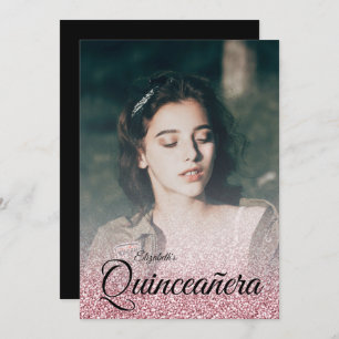 Black Rose Gold Glitter Dress Photo Quinceanera Invitation