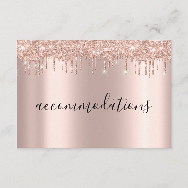 Black Rose Gold Glitter Drips  Accommodation Enclosure Card (Front)