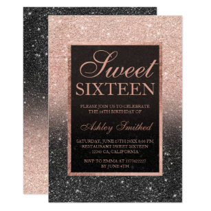 Black rose gold glitter elegant chic Sweet 16 Invitation