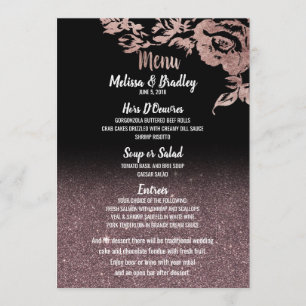 Black Rose Gold Glitter Floral Wedding Menu