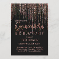 Black Rose Gold Glitter Fringe Curtain Quinceañera