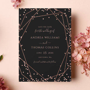 Black Rose Gold Glitter Geometric Wedding Save The Date