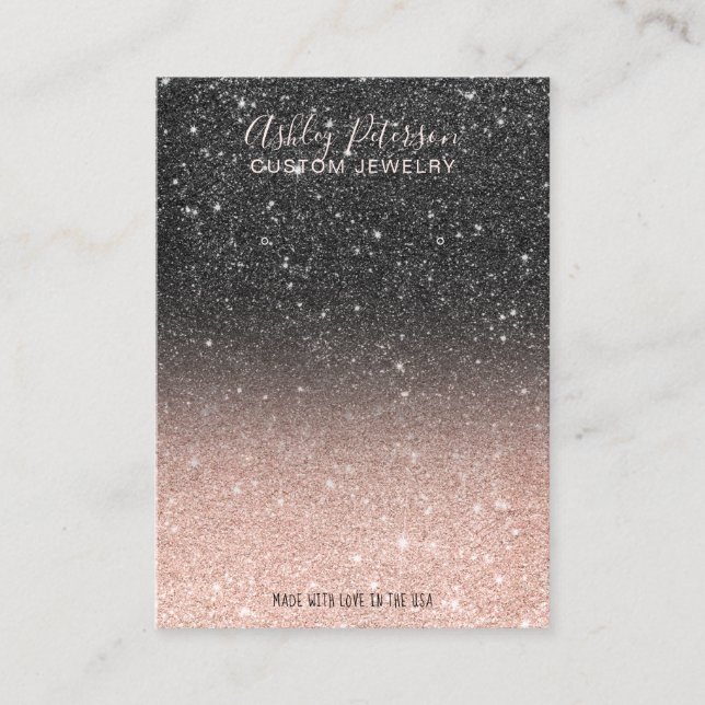 Black rose gold glitter jewellery earring display business card (Front)