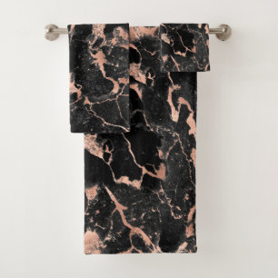 Black & Rose Gold Glitter Marble 2 Bath Towel Set