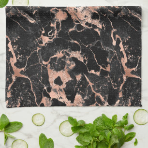 Black & Rose Gold Glitter Marble 2 Kitchen Towel
