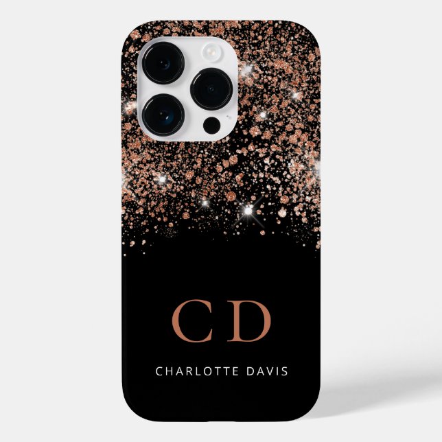 Black rose gold glitter monogram name Case-Mate iPhone case (Back)