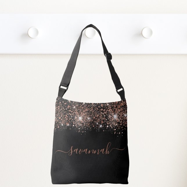 Black rose gold glitter monogram script crossbody bag (Creator Uploaded)