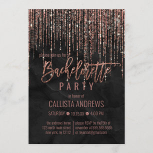 Black Rose Gold Glitter Pearl Marble Bachelorette Invitation