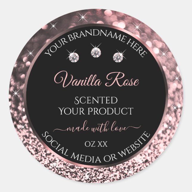 Black Rose Gold Glitter Product Labels Diamonds (Front)