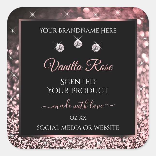Black Rose Gold Glitter Product Labels Diamonds (Front)