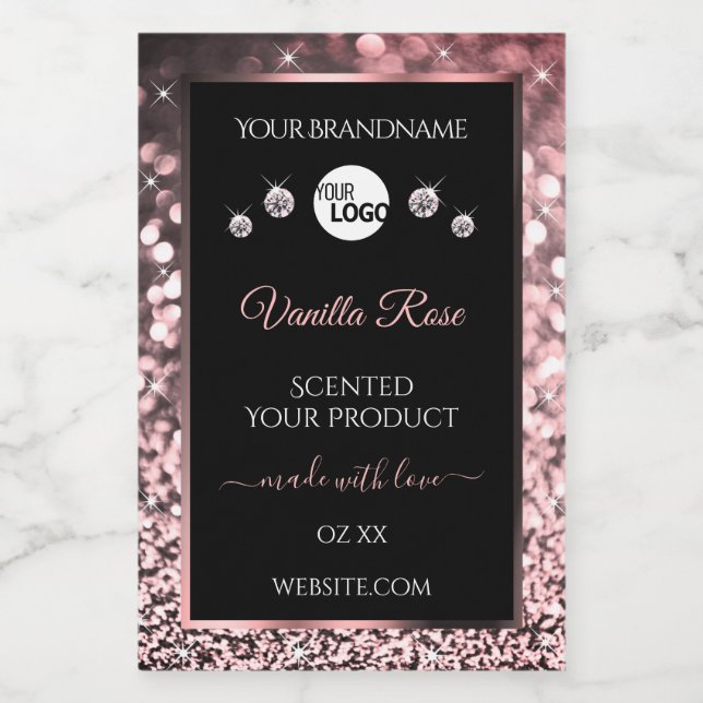 Black Rose Gold Glitter Product Labels Logo Jewels (Single Label)