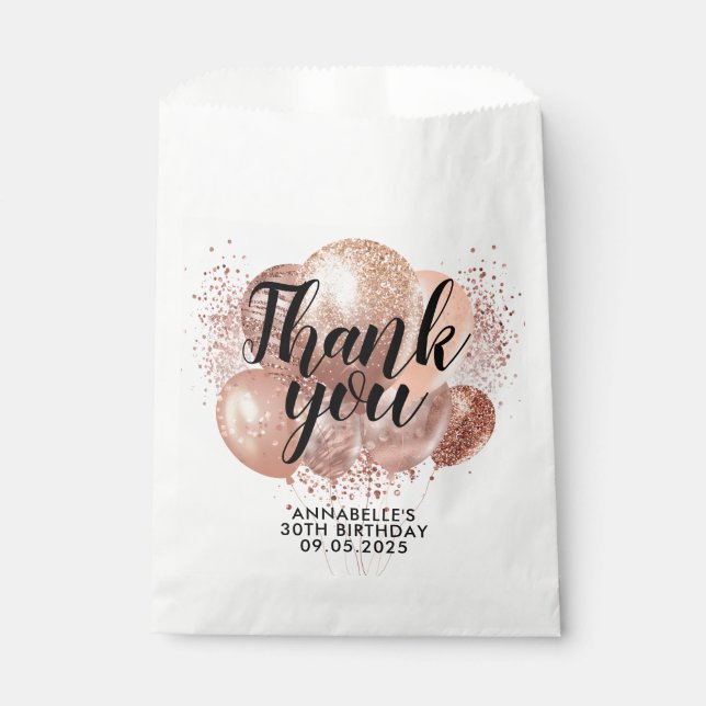 Black Rose Gold Glitter Sparkle Birthday Balloons Favour Bag (Front)