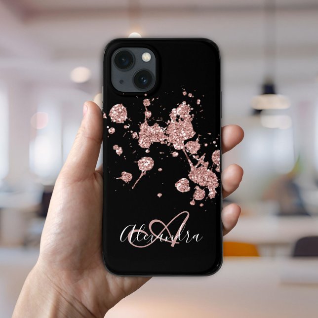 Black Rose Gold Glitter Sparkles Monogram Case-Mate iPhone Case (Elegant Black Rose Gold Glitter Sparkles Monogram Case-Mate iPhone Case)