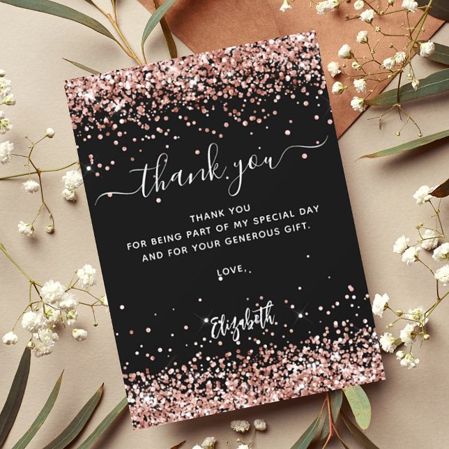 Black rose gold glitter sparkles thank you card (Creator Uploaded)