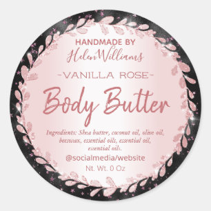 Black Rose Gold Glitter Stars Body Butter Labels