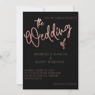 Black & Rose Gold Glitter Wedding Art Deco Invitation