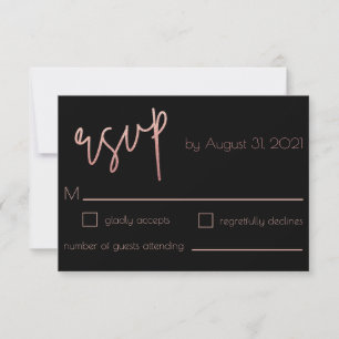 Black & Rose Gold Glitter Wedding Art Deco RSVP Card