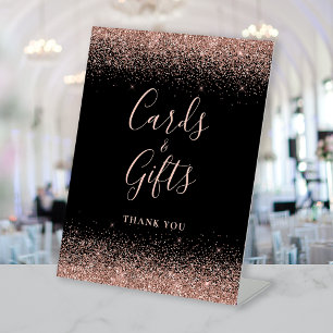Black Rose Gold Glitter Wedding Cards and Gifts Pedestal Sign
