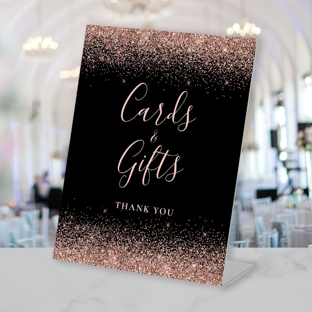 Black Rose Gold Glitter Wedding Cards and Gifts Pedestal Sign (Creator Uploaded)