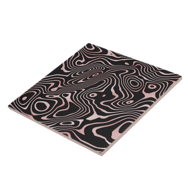 Black Rose Gold liquid swirl Abstract Design Ceramic Tile (Side)