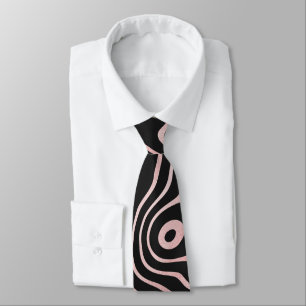 Black Rose Gold liquid swirl Abstract Design Tie