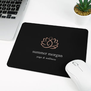 Black & Rose Gold Lotus Logo Mouse Pad