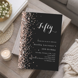 Black rose gold luxury birthday invitation