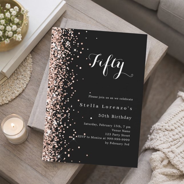 Black rose gold luxury birthday invitation (Creator Uploaded)
